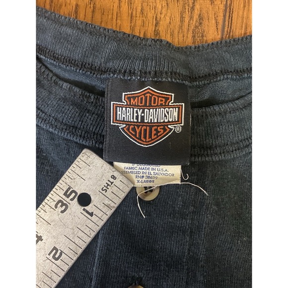 VTG Harley Davidson Shirt Men XL Black Henley Faded Flames Y2K Atlanta Georgia - Picture 5 of 7